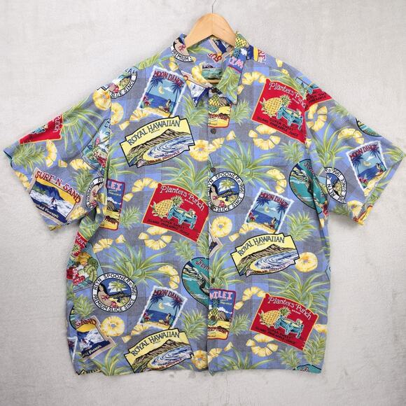 Vintage Reyn Spooner Hawaiian Shirt Mens 3XL Blue Floral Button Down Premium - Picture 1 of 6